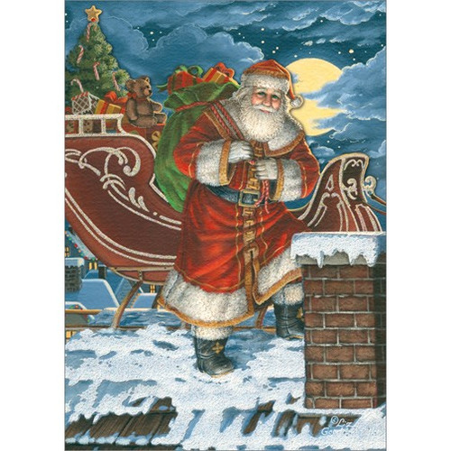 Santa at Chimney Die Cut with Glitter Liz Goodrick Dillon Christmas Card