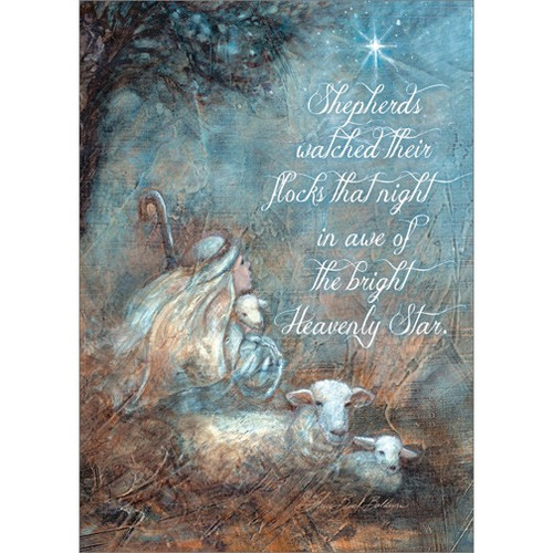 Shepherd Boy: Sherri Buck Baldwin Religious Christmas Card: Shephards watched their flocks that night in awe of the bright Heavenly Star