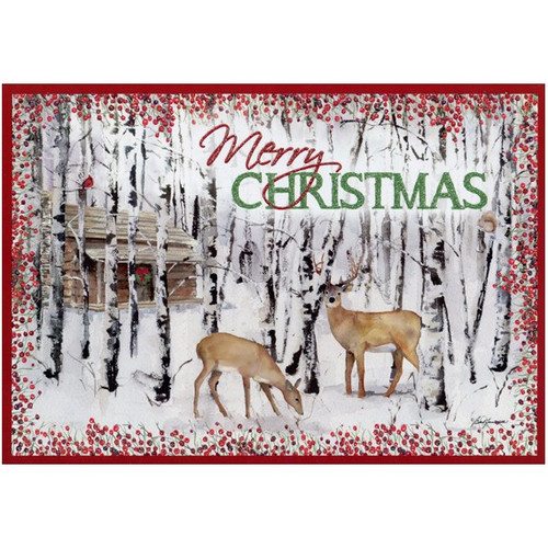 Deer and Birches: Barb Tourtillotte Deluxe Glitter Wildlife Christmas Card: Merry Christmas