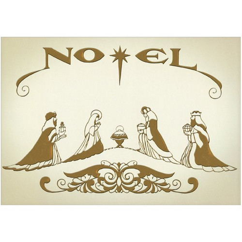 Adoration of the Wise Men: Parker Fulton Embossed Foil Religious Christmas Card: Noel