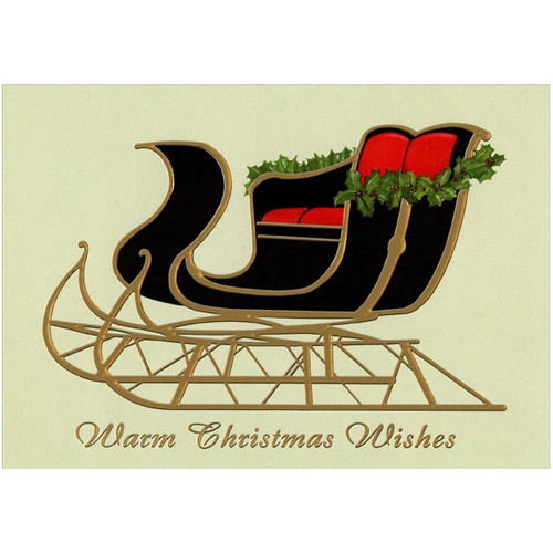 Gold Foil Holiday Sleigh: Marla Shega Christmas Card: Warm Christmas Wishes