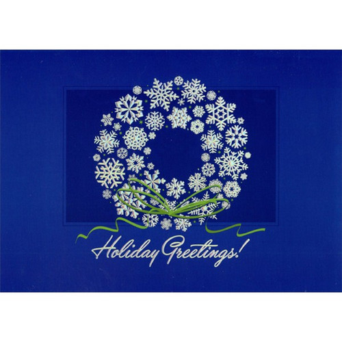 Silver Prismatic Foil Snowflake Wreath : John T Lewis Embossed Christmas Card: Holiday Greetings!