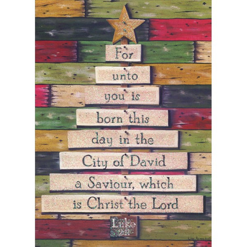 Christ the Lord Wooden Tree : Lisa Kennedy Pop Out 3-D Religious Christmas Card: For unto you is born this day in the City of David a Saviour, which is Christ the Lord - Luke 2:11