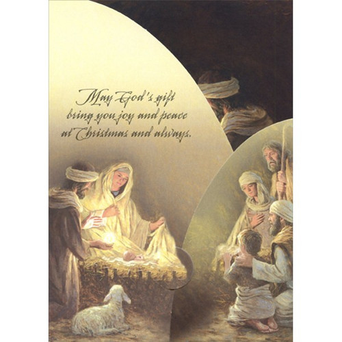 The Nativity : Jon McNaughton Tri-Fold Panorama Religious Christmas Card: May God's gift bring you joy and peace at Christmas and always.