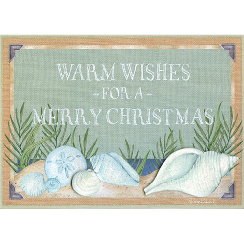 Shimmering Shells on Beach : Robin Roderick Hand Embellished Christmas Card: Warm Wishes for a Merry Christmas