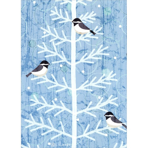 Chickadees on White Tree Branches : Liz Leines Christmas Card