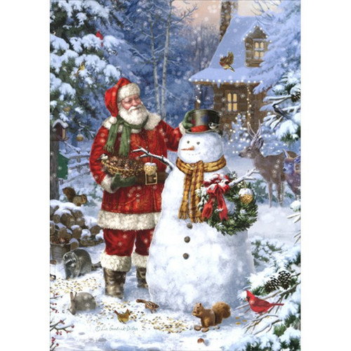 Santa Making a Snowman : Liz Goodrick-Dillon Christmas Card