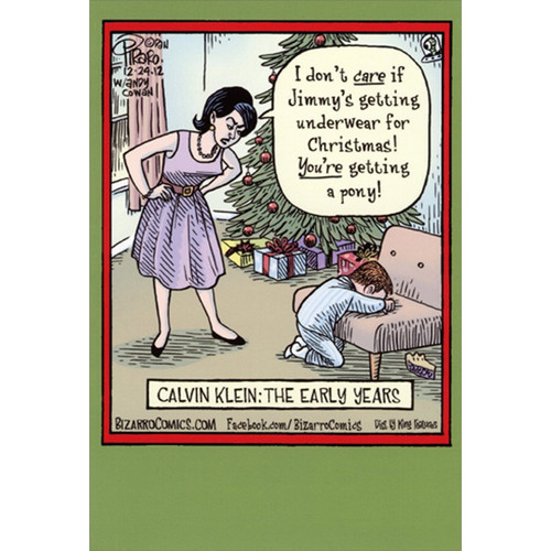 Calvin Klein The Early Years Box of 12 Funny / Humorous Christmas Cards: I don't care if Jimmy's getting underwear for Christmas! You're getting a pony! - Calvin Klein: The Early Years