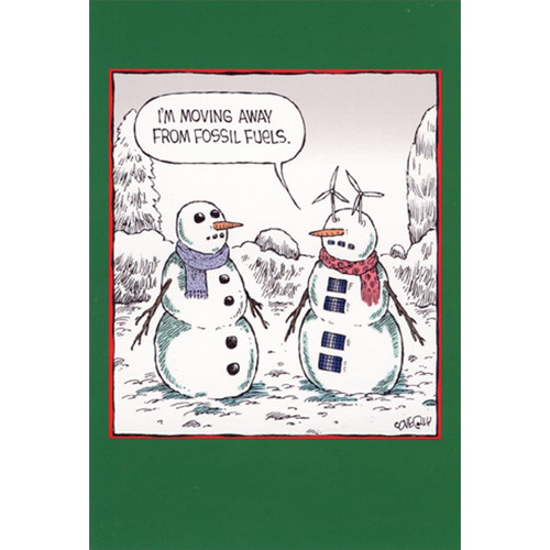 Snowman Fossil Fuels Box of 12 Funny / Humorous Christmas Cards: I'm moving away from fossil fuels.