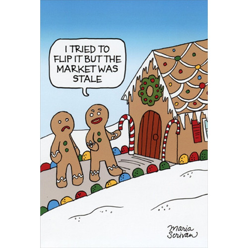 Stale Market Gingerbread House and Cookies Box of 12 Humorous : Funny Christmas Cards: I tried to flip it but the market was stale