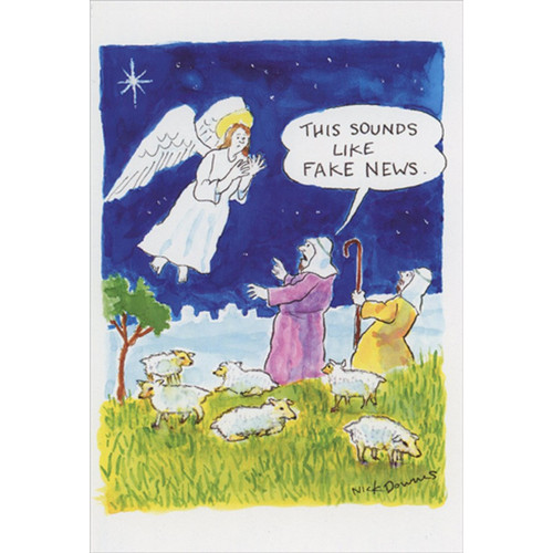 Angel : Sounds Like Fake News Box of 12 Funny / Humorous Christmas Cards: This sounds like fake news.