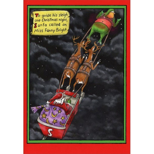 Fanny Bright Box of 12 Funny / Humorous Christmas Cards: To guide his sleigh one Christmas night, Santa called on Miss Fanny Bright