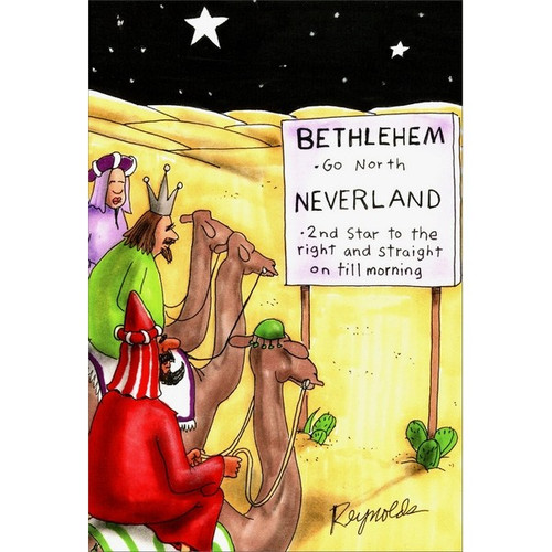 Neverland Box of 12 Funny / Humorous Christmas Cards: Bethlehem - Go North - Neverland - 2nd Star to the right and straight on till morning