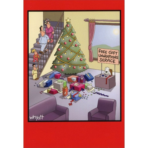 Gift Unwrapping Service Box of 12 Funny / Humorous Christmas Cards: Free Gift Unwrapping Service