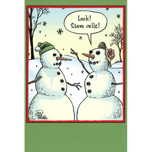 Stem Cells Box of 12 Dan Piraro Humorous / Funny Snowman Christmas Cards: Look! Stem cells!