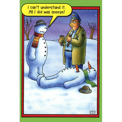 Snowman Sneeze Box of 12 Stan Eales Humorous / Funny Christmas Cards: I can't understand it. All I did was sneeze!