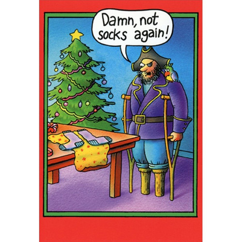 Pirate Peg Leg Socks Box of 12 Stan Eales Humorous / Funny Christmas Cards: Damn, not socks again!