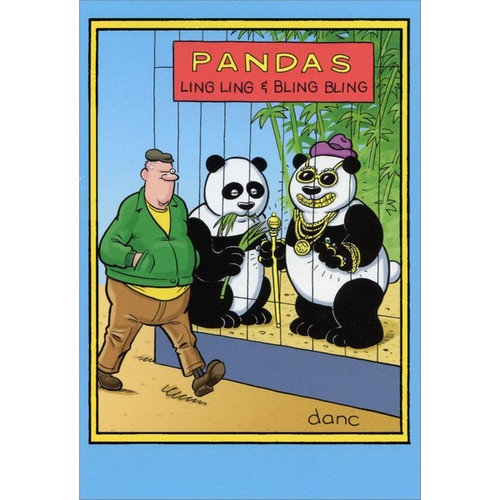 Pandas at Zoo Funny / Humorous Dan Collins Birthday Card: Pandas. Ling Ling and Bling Bling.