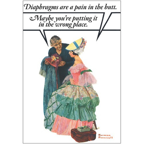 Wrong Place Funny / Humorous Norman Rockwell Birthday Card: Diaphragms are a pain in the butt.  Maybe you're putting it in the wrong place.