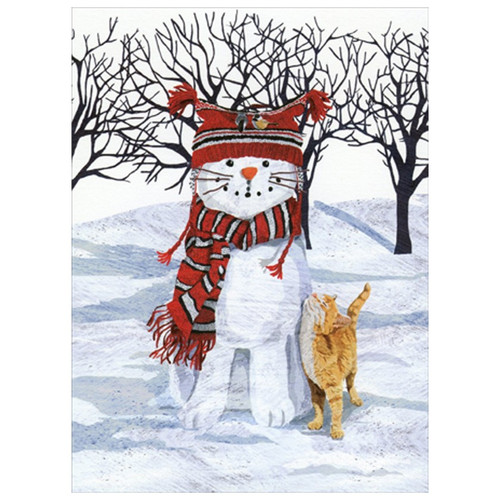 Cat Snowman with Red Winter Hat and Scarf Christmas Card