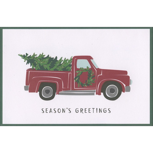 Red Pickup Truck Transporting Tree Box of 8 Christmas Cards: Season's Greetings
