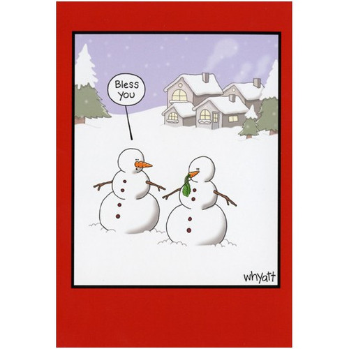 Snowman Sneeze Funny Tim Whyatt Christmas Card: Bless You