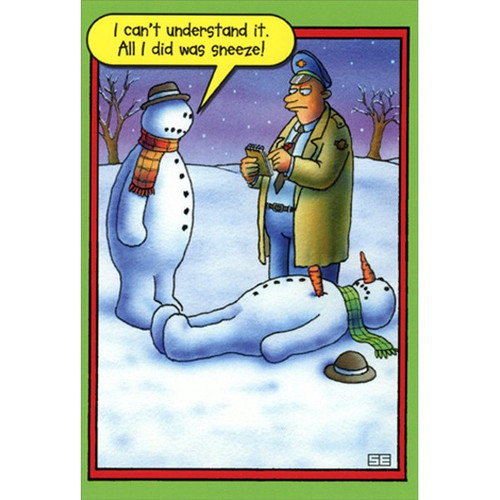 Snowman Sneeze Stan Eales Humorous / Funny Christmas Card: I can't understand it. All I did was sneeze!