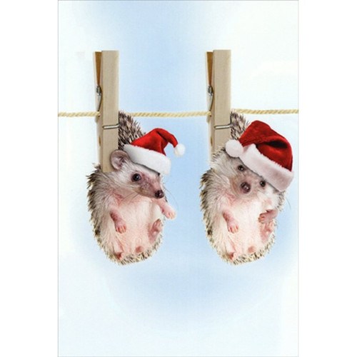 Hedgehogs Clothespin Cute Christmas Card