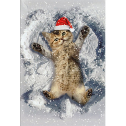 Kitten Snow Angel Cute Christmas Card