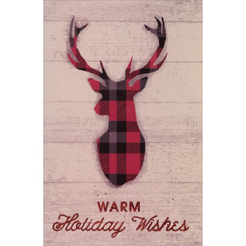 Plaid Deer Antlers Box of 14 Christmas Cards: Warm Holiday Wishes