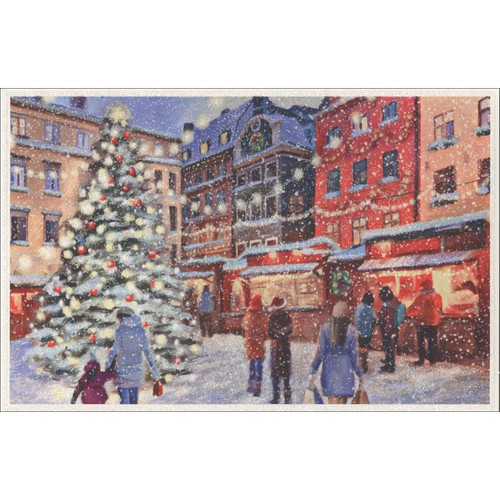 City Square with Evergreen Tree Christmas Card