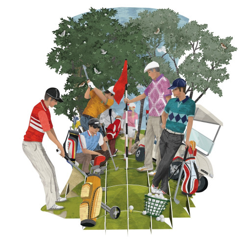 Golfers Putting at the Green 3D Pop Up Laser Cut Premium Paper D'Art Top of the World Greeting Card