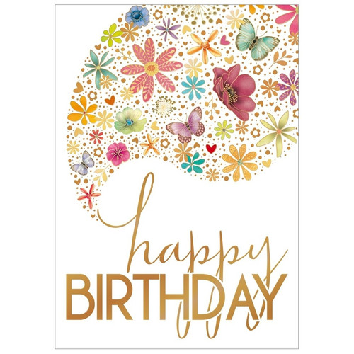 Colorful Hearts, Flowers and Butterflies Birthday Card: happy BIRTHDAY