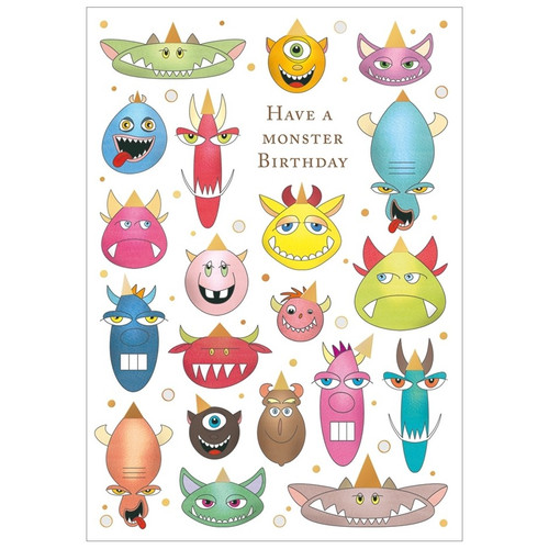 Monsters with Gold Foil Birthday Hats Birthday Card for Kids: Have a Monster Birthday