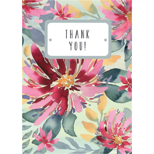 Red, Pink and Orange Flowers on Light Green Thank You Card: Thank You