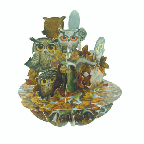 Group of Owls on Birch Branches Santoro Pirouettes 3D Pop Up Greeting Card