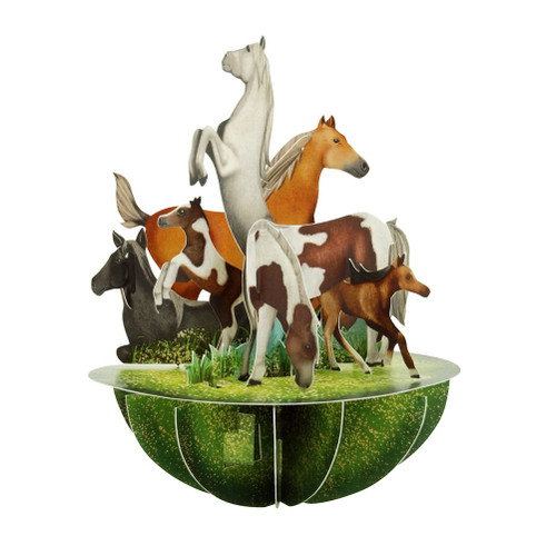 Horses and Ponies in Green Grass Santoro Pirouettes 3D Pop Up Greeting Card