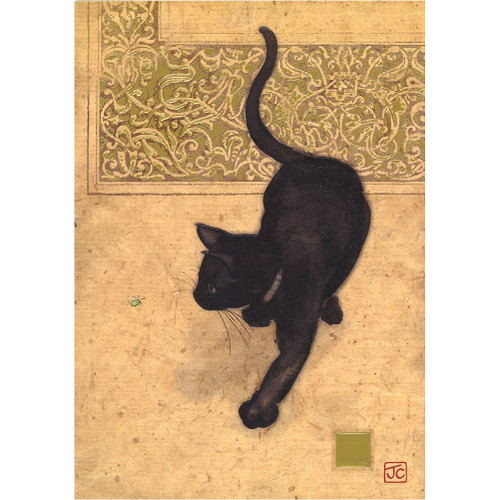 Black Cat and Gold Swirl Pattern Blank Note Card