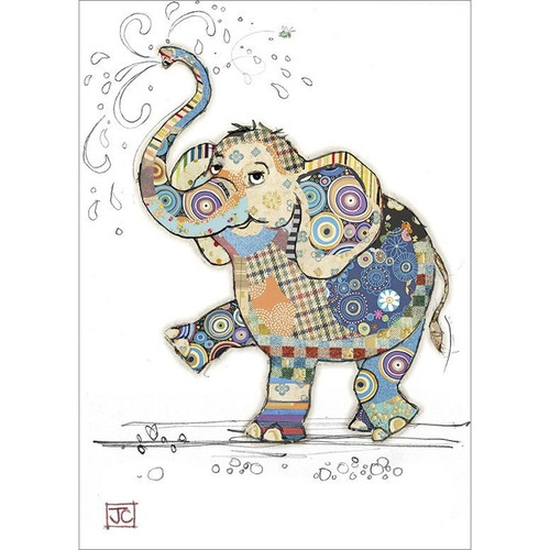 Elephant with Purple and Gold Foil Swirls Blank Note Card