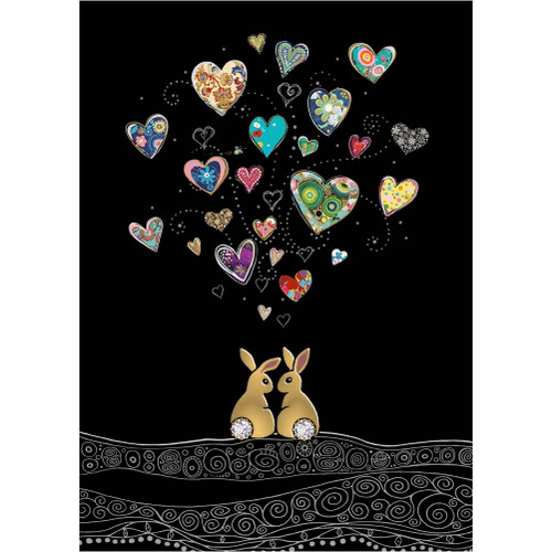 Love Bunnies with Floating Hearts Blank Note Card
