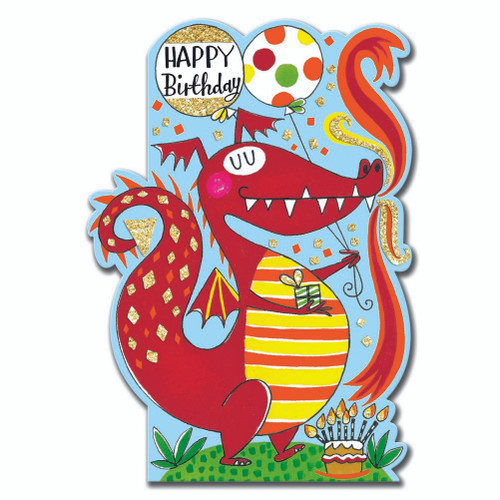Red Dragon with Balloons Birthday Card for Kid / Child: Happy Birthday