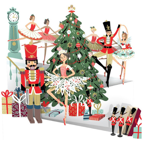 The Nutcracker and Ballerinas 3D Zig Zag Fold Out Laser Cut Christmas Card