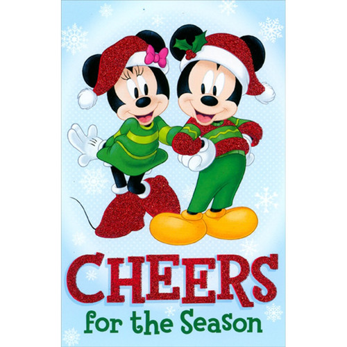 Mickey Mouse and Minnie Mouse Arm in Arm Disney Christmas Card: Cheers for the Season