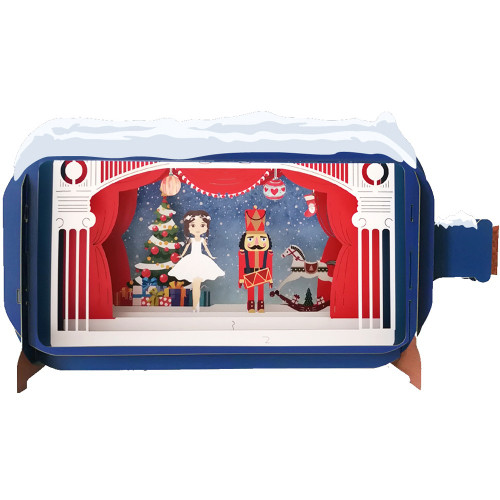 Nutcracker and Ballerina on Stage 3D Pop Up Laser Cut 'Message in a Bottle' Christmas Card