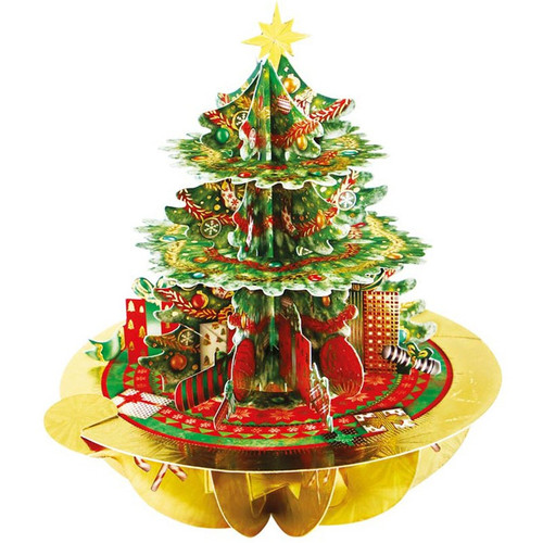 Decorated Evergreen Tree with Gold Foil Accents 3D Laser Cut Pop Up Christmas Card