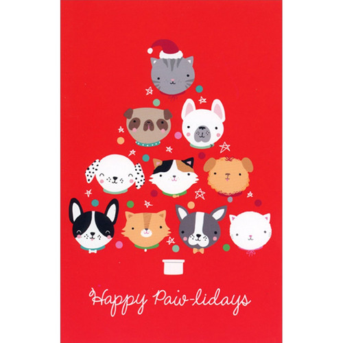 Happy Paw-lidays Tree : Cute Cat and Dog Faces Christmas Card: Happy Paw-lidays