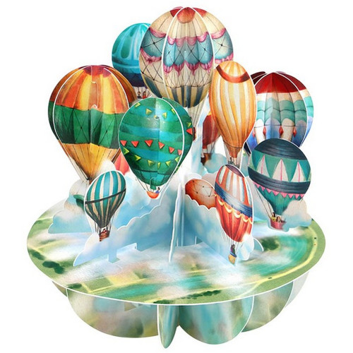 Hot Air Balloons Over Clouds Santoro Pirouettes 3D Pop Up Keepsake Greeting Card