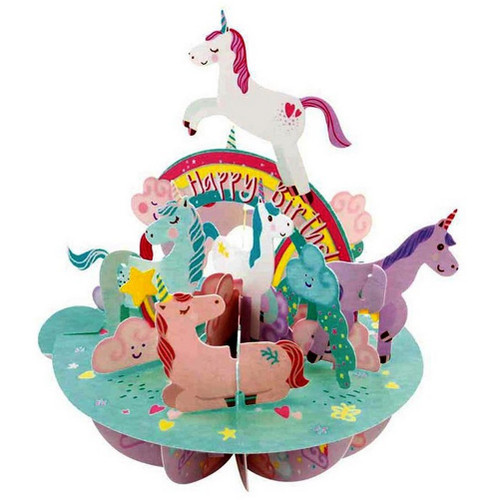 Cute Unicorns, Birthday Rainbow and Clouds Santoro Pirouettes 3D Pop Up Keepsake Birthday Card: Happy Birthday