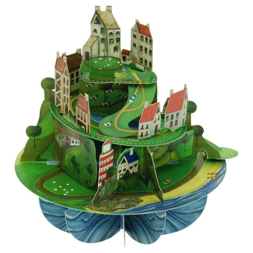 Coastal Town on a Hill : Winding Road 3D Pop Up Santoro Pirouettes Blank Note Card