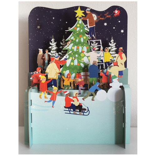 Decorating Outdoor Tree : Kids Sledding 3D Pop Up Laser Cut Christmas Card